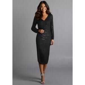 Betsey Johnson Black Sequin Long Sleeve V-neck Dress Style JL308367 XS